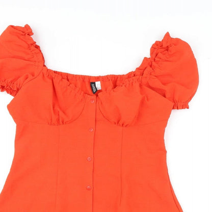 Divided by H&M Womens Orange Polyester A-Line Size 12 Off the Shoulder Button