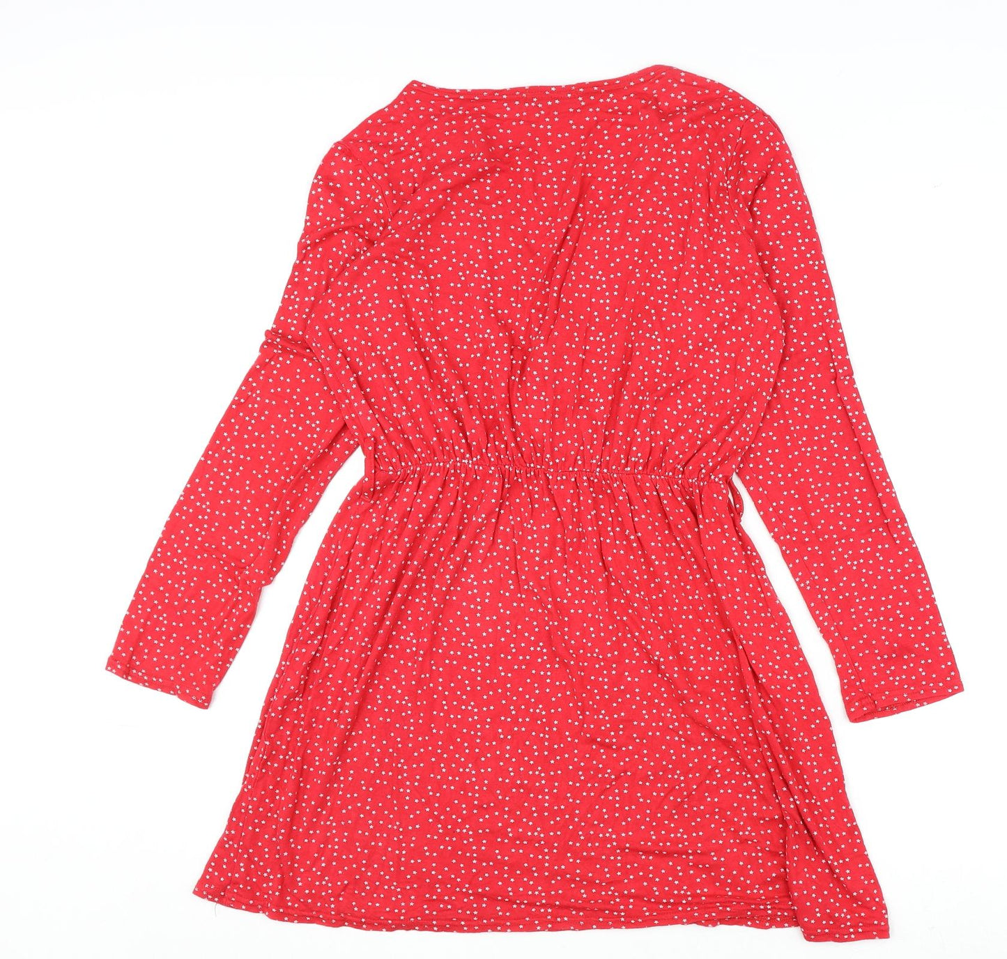 Boohoo Womens Red Geometric Polyester A-Line Size 14 V-Neck Pullover - Star Print