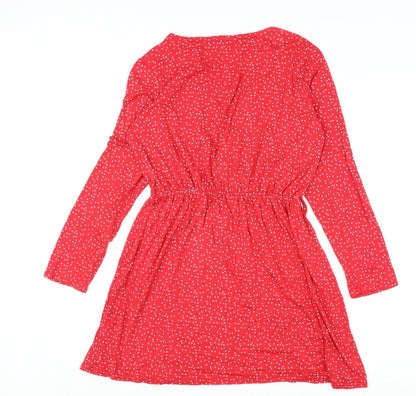 Boohoo Womens Red Geometric Polyester A-Line Size 14 V-Neck Pullover - Star Print