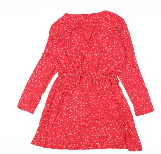 Boohoo Womens Red Geometric Polyester A-Line Size 14 V-Neck Pullover - Star Print