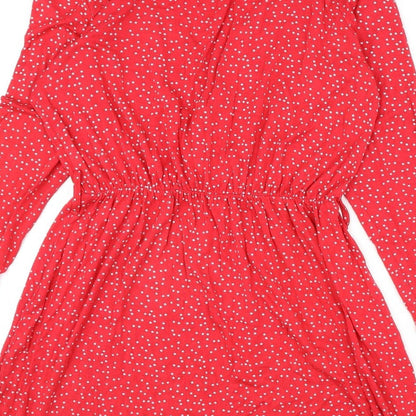 Boohoo Womens Red Geometric Polyester A-Line Size 14 V-Neck Pullover - Star Print