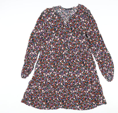 Marks and Spencer Womens Multicoloured Floral Viscose A-Line Size 10 V-Neck Tie