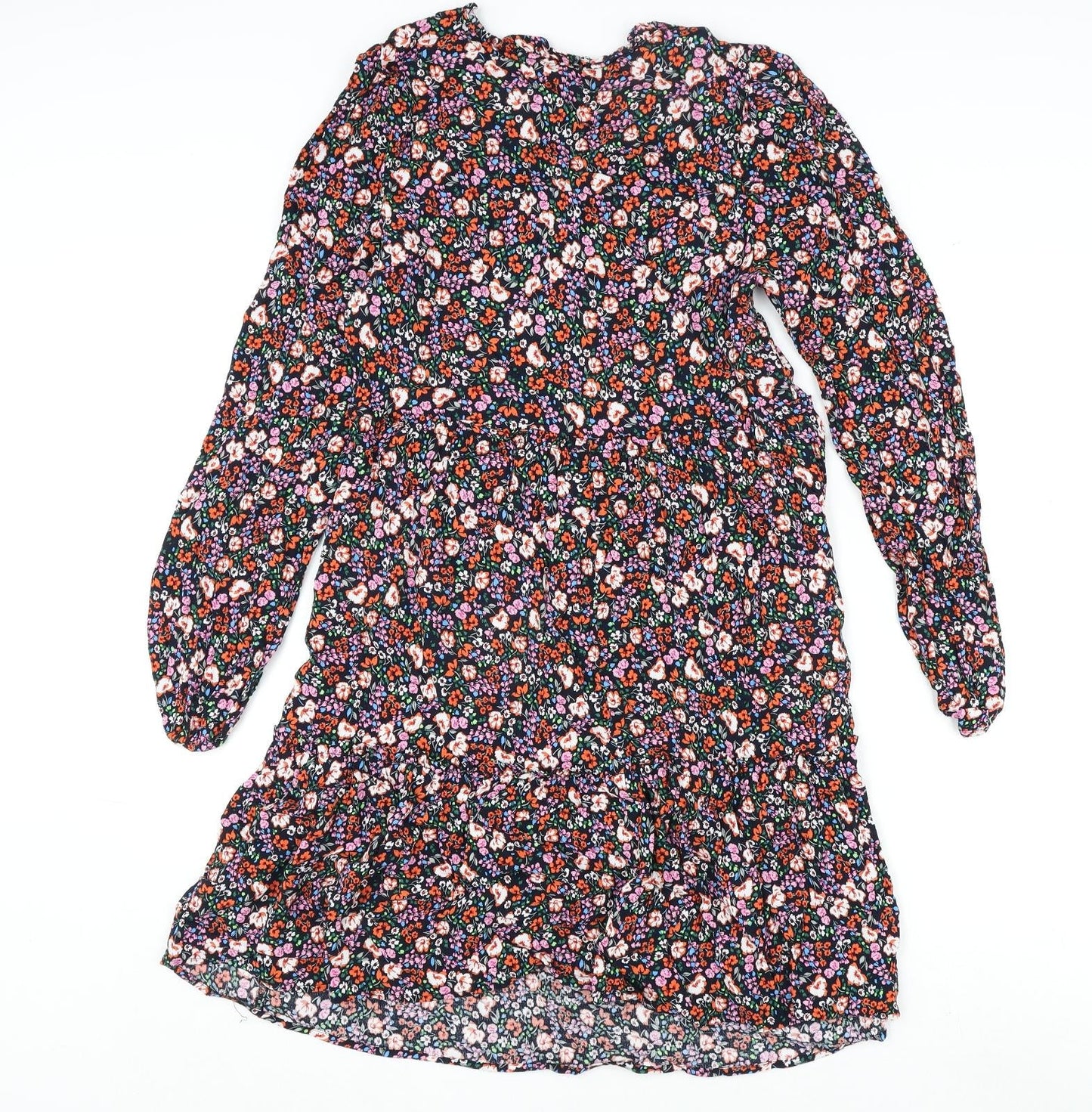 Marks and Spencer Womens Multicoloured Floral Viscose A-Line Size 10 V-Neck Tie