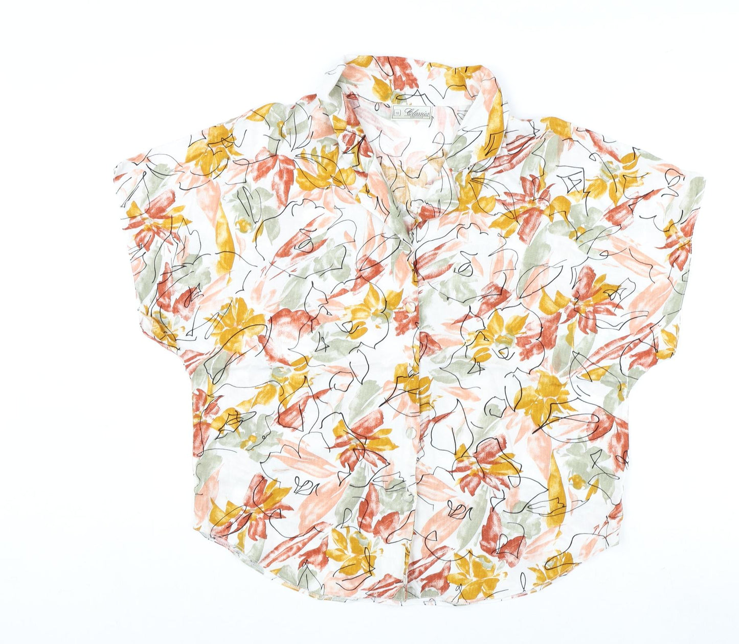 Classics Womens Multicoloured Geometric Viscose Basic Button-Up Size 18 Collared