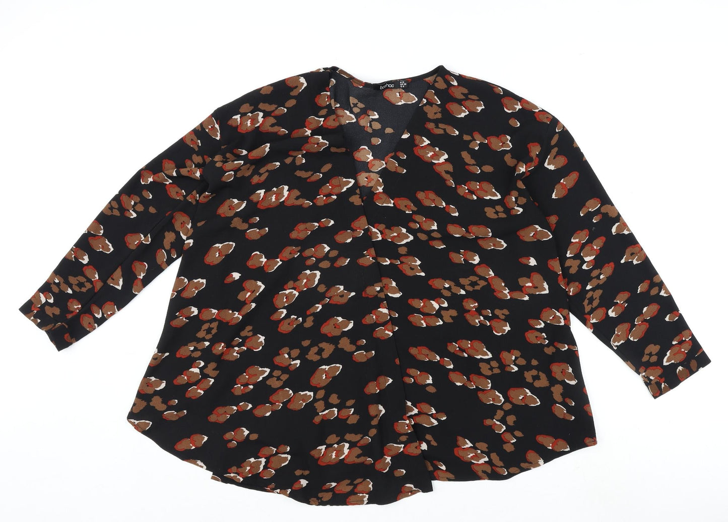Boohoo Womens Black Animal Print Polyester Kimono Blouse Size 10 V-Neck - Leopard Print