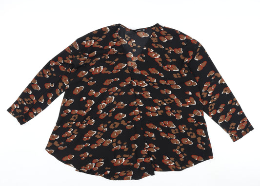 Boohoo Womens Black Animal Print Polyester Kimono Blouse Size 10 V-Neck - Leopard Print
