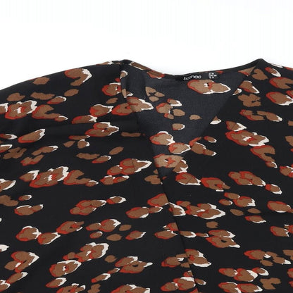 Boohoo Womens Black Animal Print Polyester Kimono Blouse Size 10 V-Neck - Leopard Print