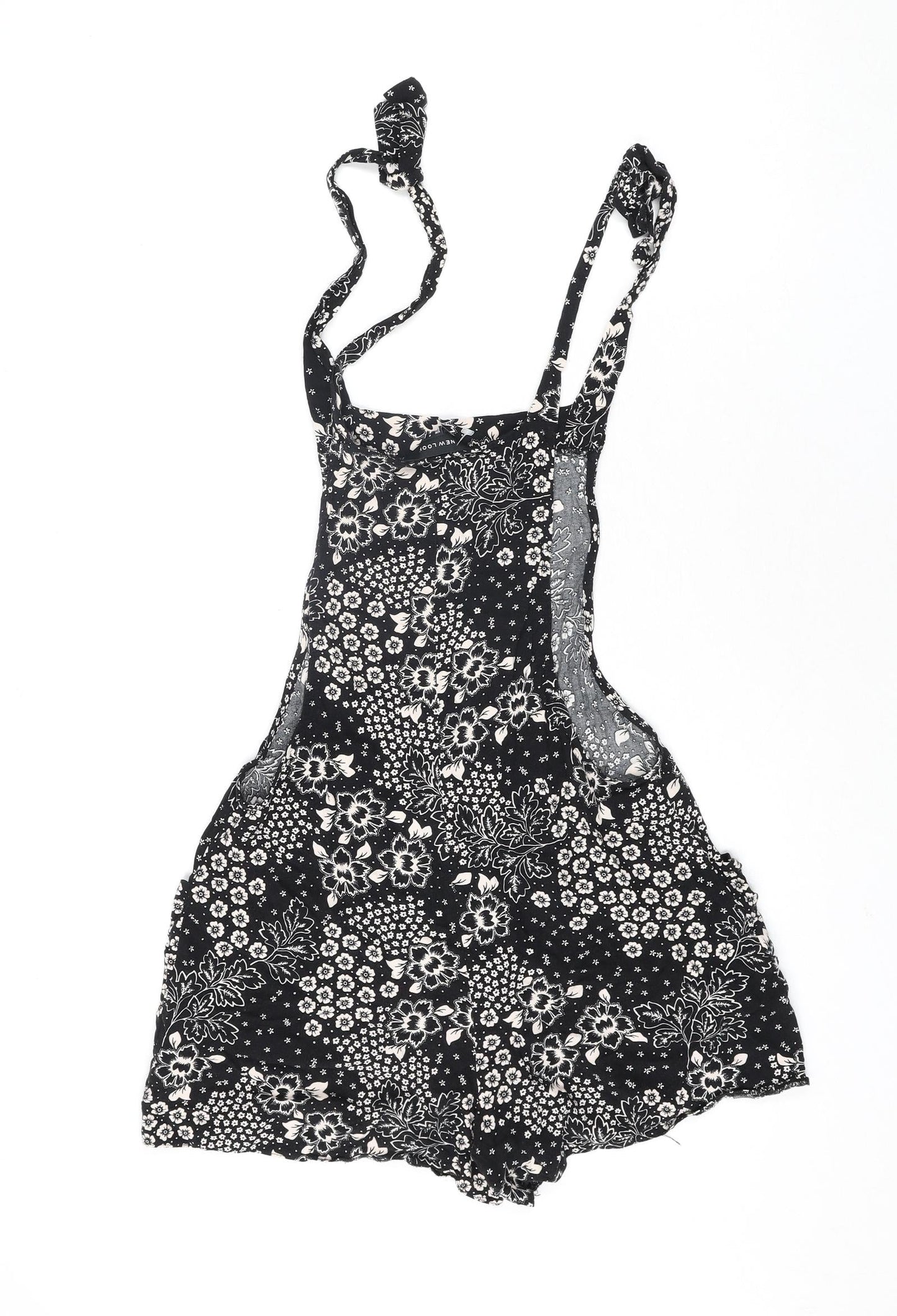 New Look Womens Black Floral Viscose Playsuit One-Piece Size 8 Tie