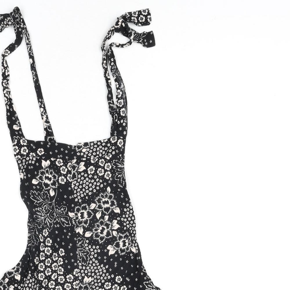 New Look Womens Black Floral Viscose Playsuit One-Piece Size 8 Tie