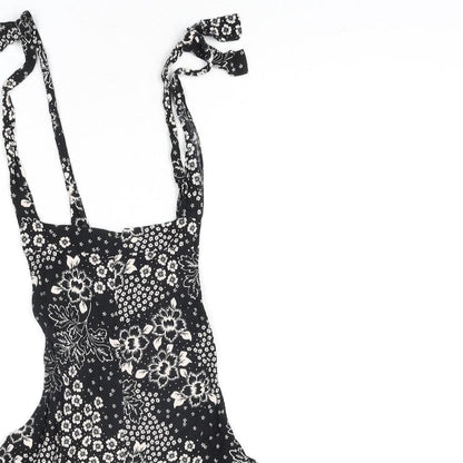 New Look Womens Black Floral Viscose Playsuit One-Piece Size 8 Tie