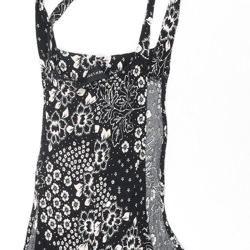 New Look Womens Black Floral Viscose Playsuit One-Piece Size 8 Tie