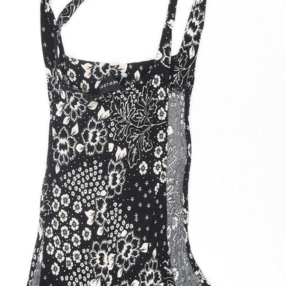 New Look Womens Black Floral Viscose Playsuit One-Piece Size 8 Tie
