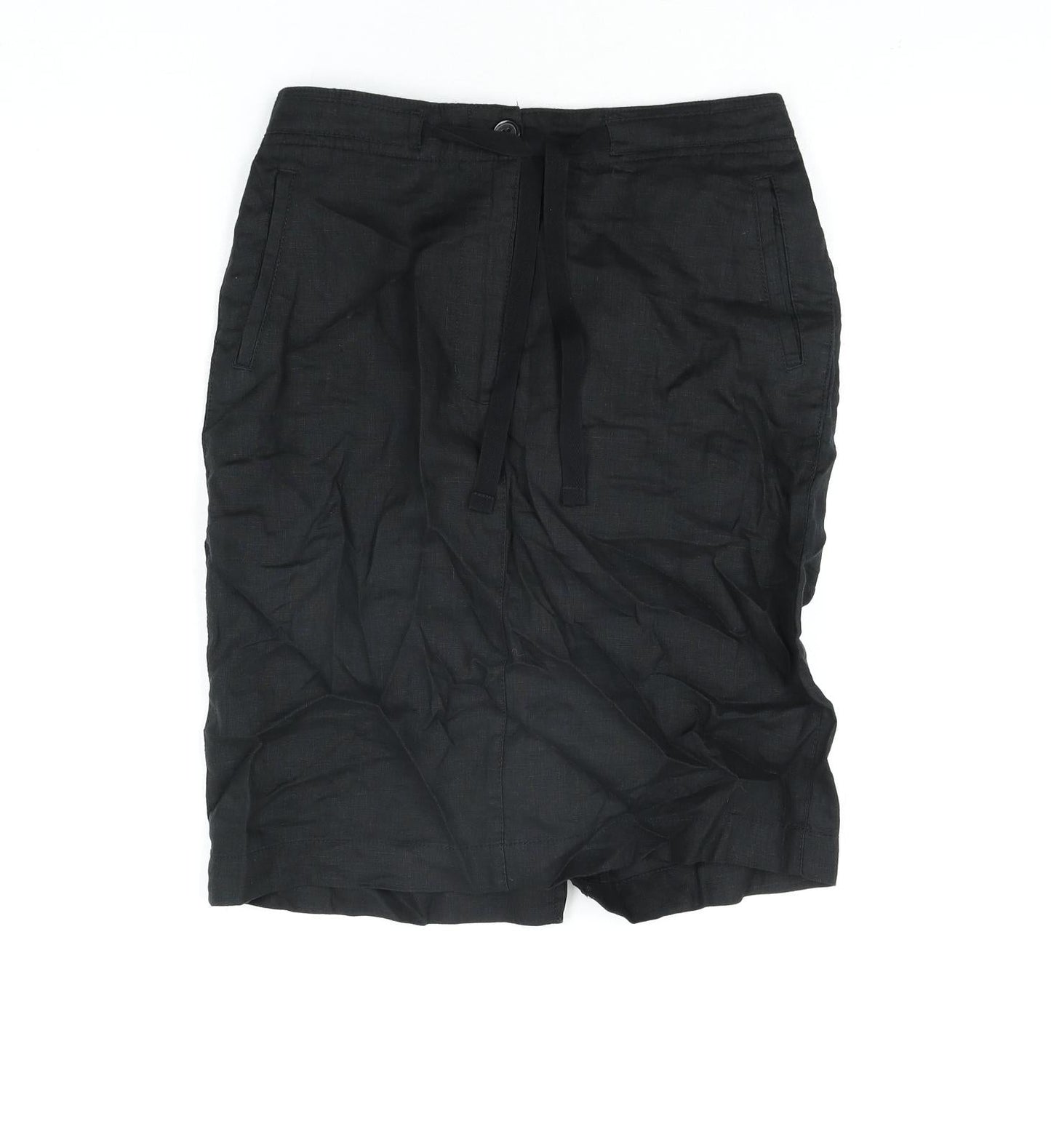 Marks and Spencer Womens Black Linen Straight & Pencil Skirt Size 30 in Zip - Drawstring Waist