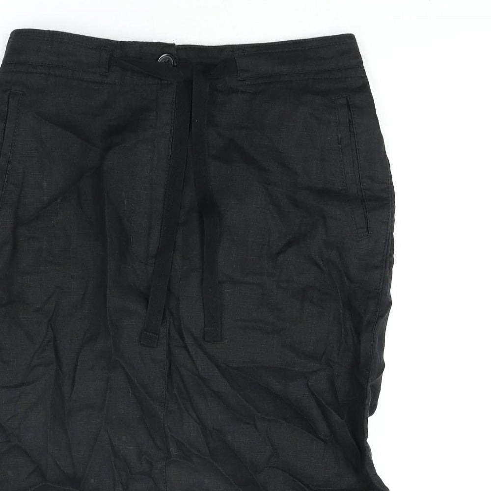 Marks and Spencer Womens Black Linen Straight & Pencil Skirt Size 30 in Zip - Drawstring Waist
