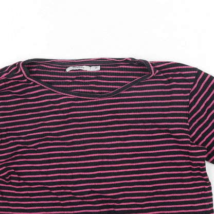 Bossini Womens Blue Striped Cotton Basic T-Shirt Size M Round Neck