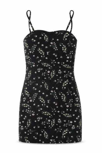 Miss Selfridge Womens Black Floral Polyester Mini Size 8 Square Neck Pullover