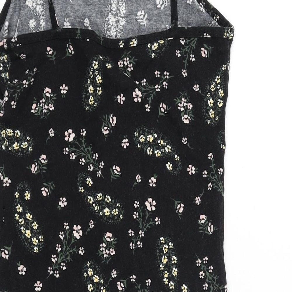 Miss Selfridge Womens Black Floral Polyester Mini Size 8 Square Neck Pullover