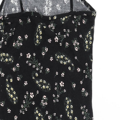 Miss Selfridge Womens Black Floral Polyester Mini Size 8 Square Neck Pullover