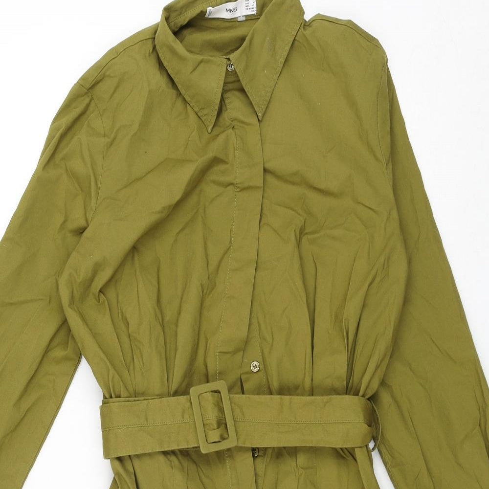 Mango Womens Green Cotton Shift Size S Collared Button - Belted