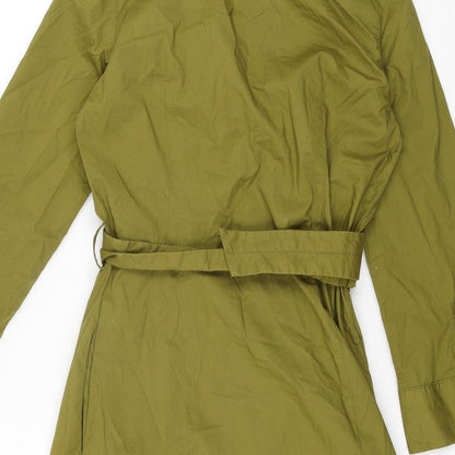 Mango Womens Green Cotton Shift Size S Collared Button - Belted