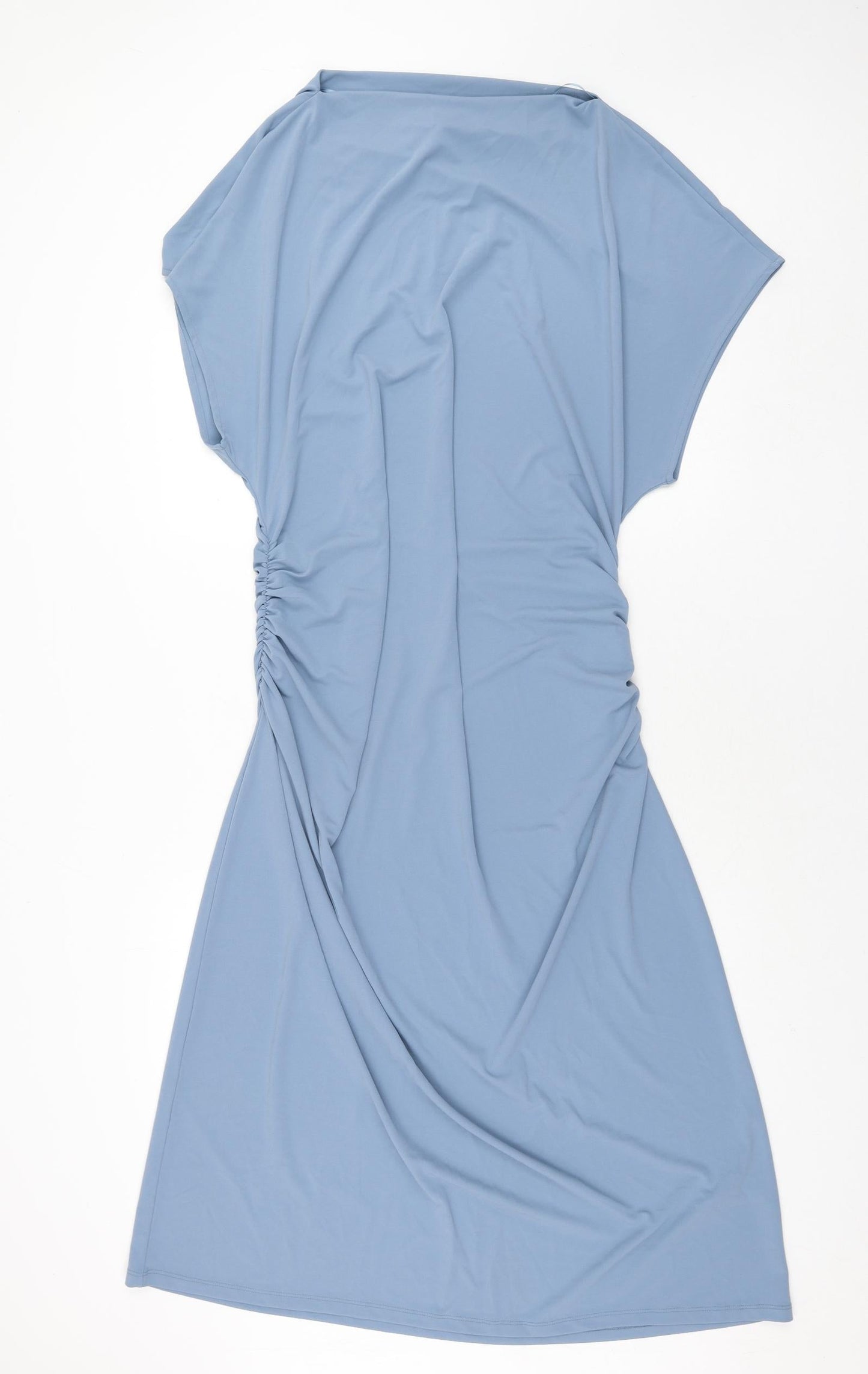 Marks and Spencer Womens Blue Polyester Shift Size 18 Square Neck Pullover - Rouched