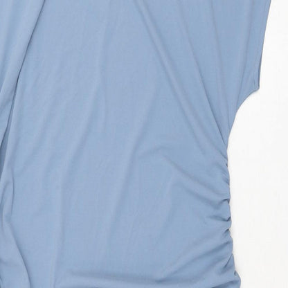 Marks and Spencer Womens Blue Polyester Shift Size 18 Square Neck Pullover - Rouched