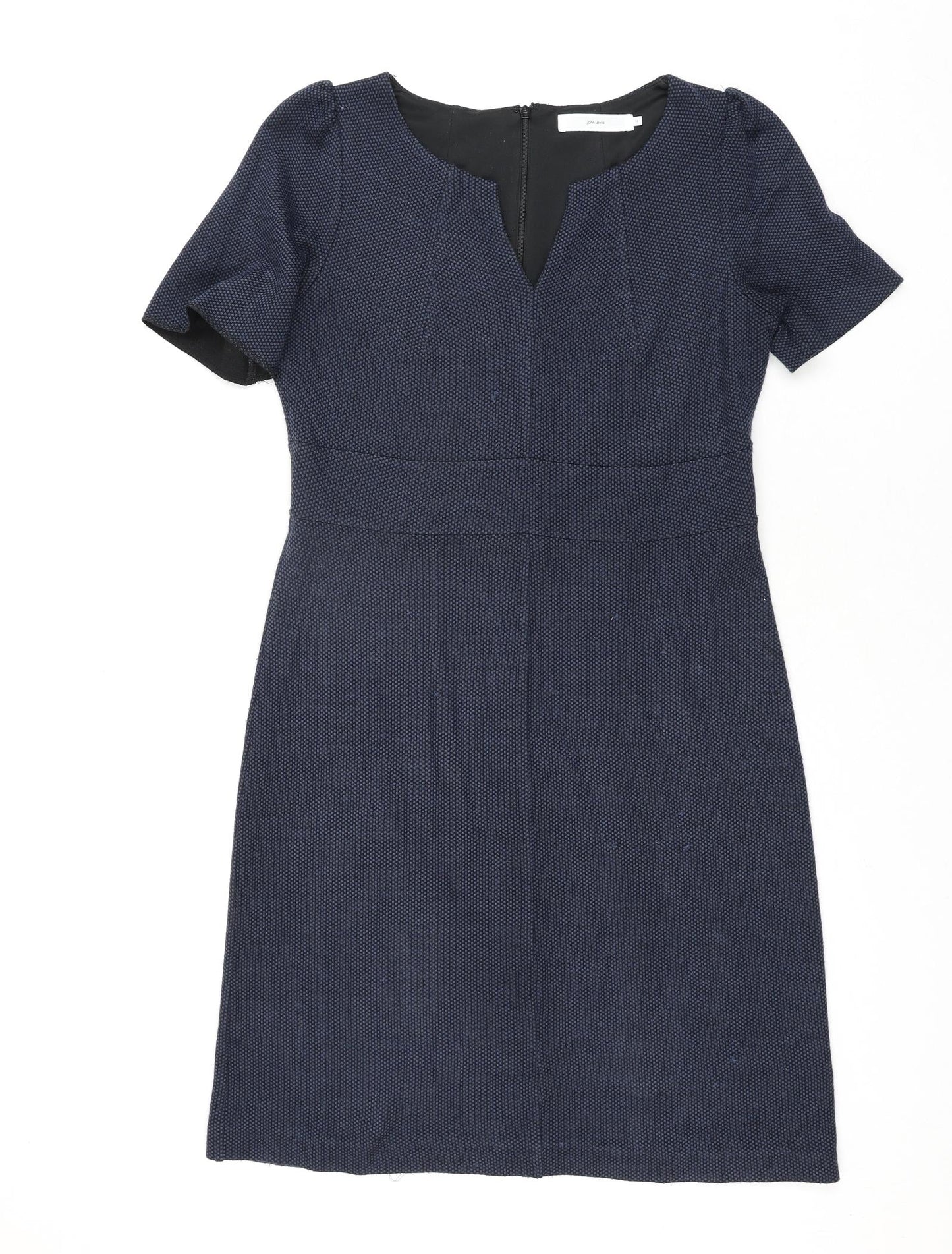John Lewis Womens Blue Geometric Polyester Shift Size 14 Round Neck Zip