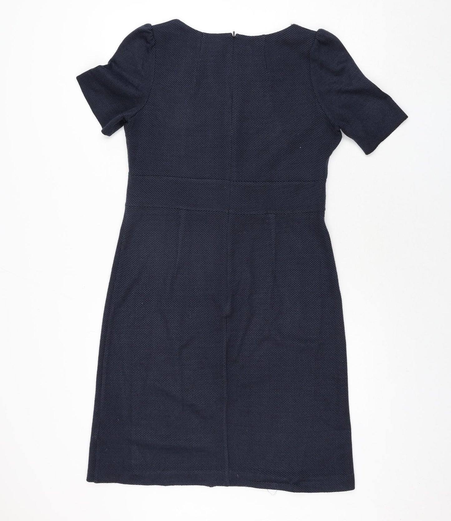 John Lewis Womens Blue Geometric Polyester Shift Size 14 Round Neck Zip