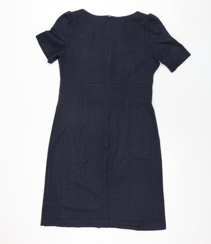 John Lewis Womens Blue Geometric Polyester Shift Size 14 Round Neck Zip