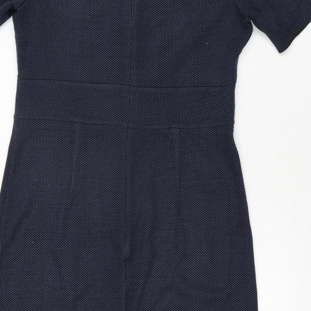 John Lewis Womens Blue Geometric Polyester Shift Size 14 Round Neck Zip