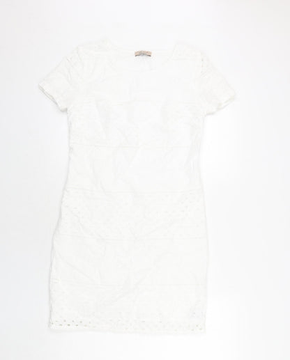 Per Una Womens White Cotton Shift Size 10 Round Neck Zip