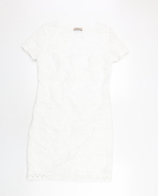 Per Una Womens White Cotton Shift Size 10 Round Neck Zip