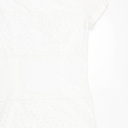 Per Una Womens White Cotton Shift Size 10 Round Neck Zip