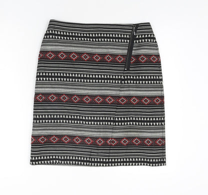 Marks and Spencer Womens Black Geometric Polyester Straight & Pencil Skirt Size 10 Zip - Wrap Style Zip Detail