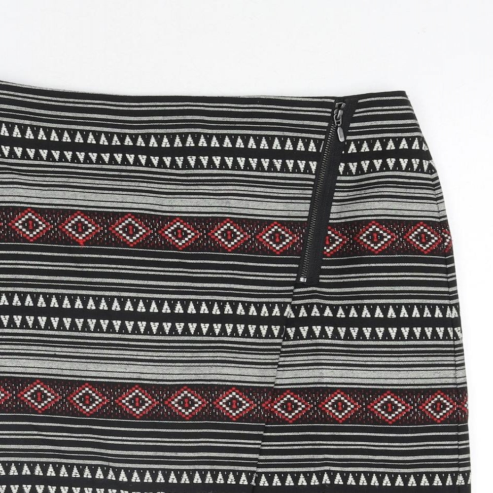 Marks and Spencer Womens Black Geometric Polyester Straight & Pencil Skirt Size 10 Zip - Wrap Style Zip Detail