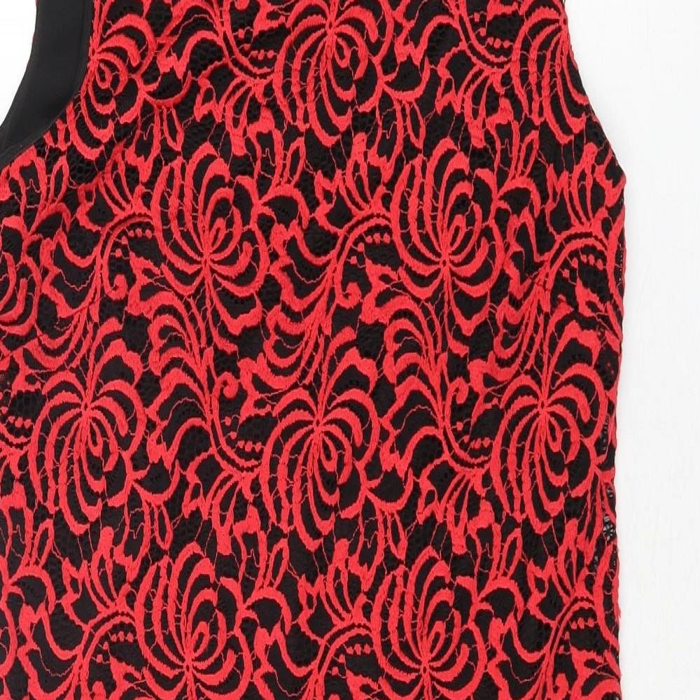 Roman Womens Red Geometric Polyamide Shift Size 10 Round Neck Button