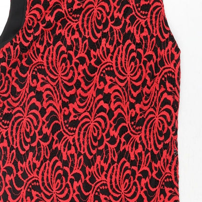 Roman Womens Red Geometric Polyamide Shift Size 10 Round Neck Button