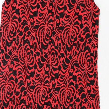 Roman Womens Red Geometric Polyamide Shift Size 10 Round Neck Button