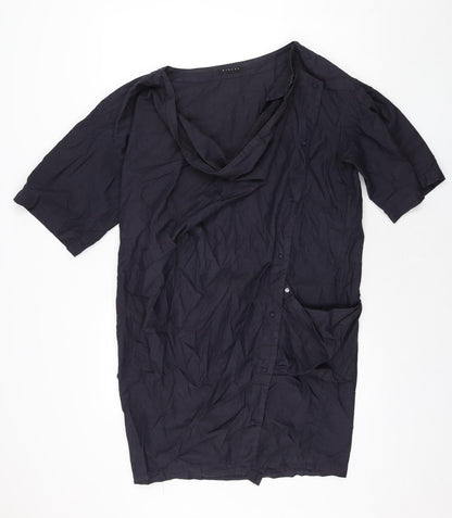 Sisley Womens Blue Cotton Shift Size S Cowl Neck Snap - Asymmetric Fastening