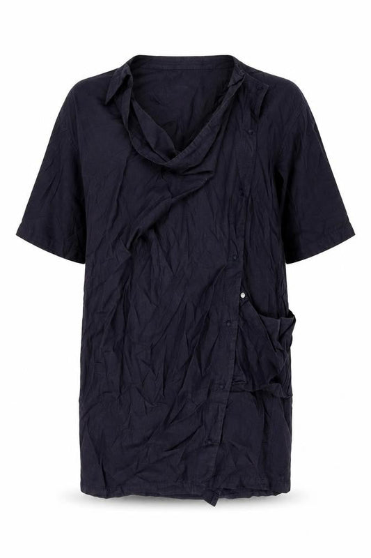 Sisley Womens Blue Cotton Shift Size S Cowl Neck Snap - Asymmetric Fastening