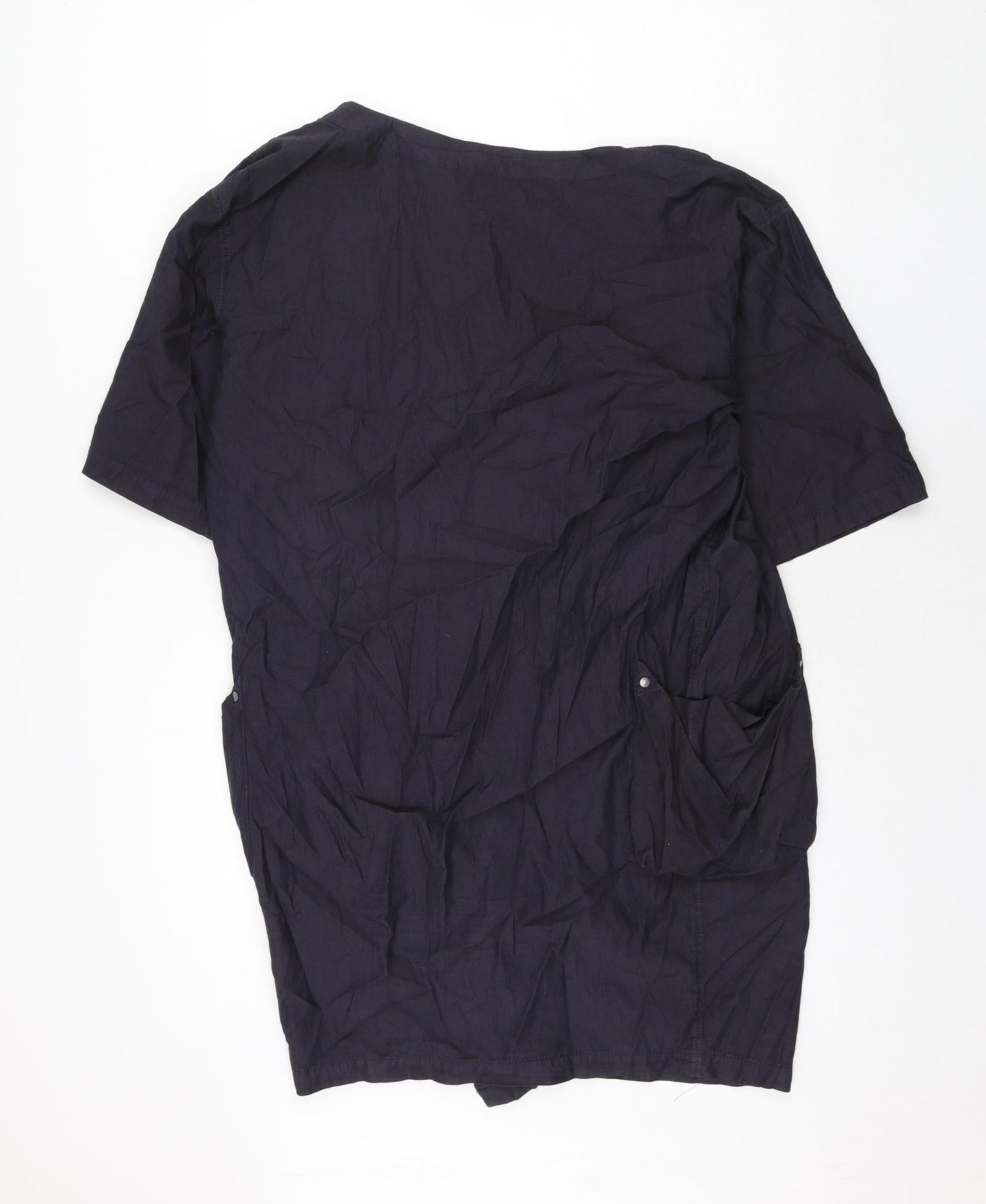 Sisley Womens Blue Cotton Shift Size S Cowl Neck Snap - Asymmetric Fastening
