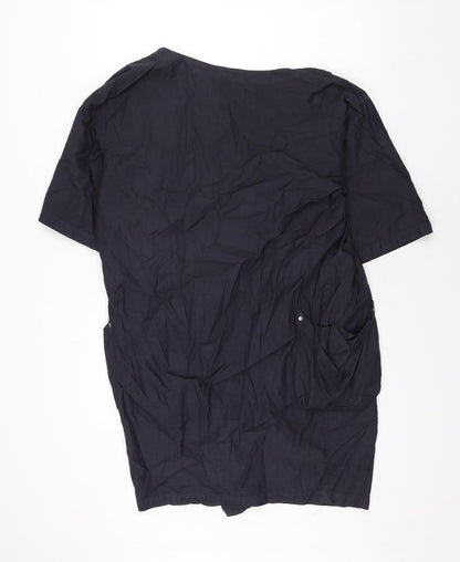 Sisley Womens Blue Cotton Shift Size S Cowl Neck Snap - Asymmetric Fastening