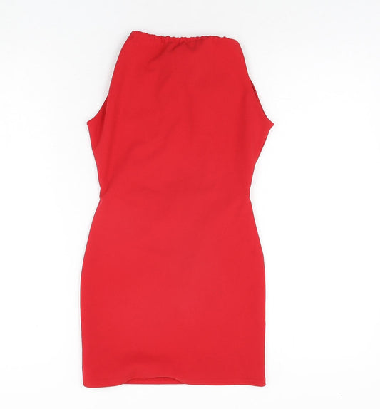 PRETTYLITTLETHING Womens Red Polyester Mini Size 4 Round Neck Tie - Open Back