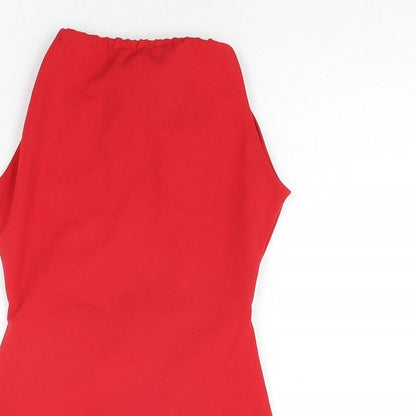 PRETTYLITTLETHING Womens Red Polyester Mini Size 4 Round Neck Tie - Open Back