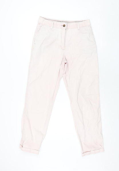 Marks and Spencer Womens Pink Cotton Chino Trousers Size 10 L28 in Regular Zip - Taped Sides