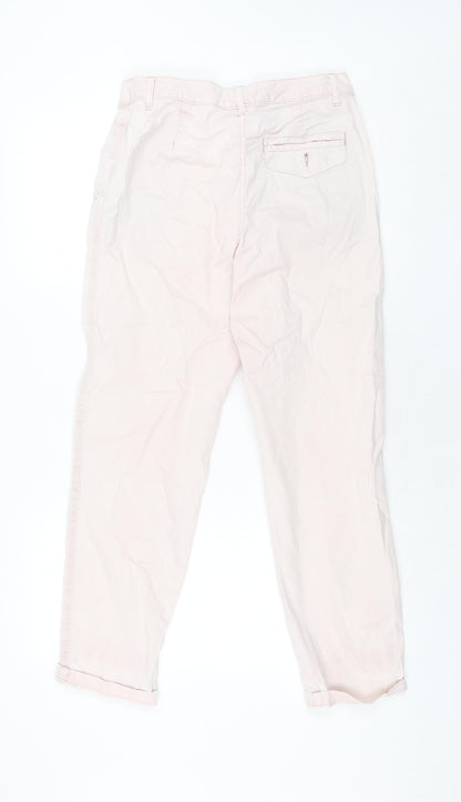 Marks and Spencer Womens Pink Cotton Chino Trousers Size 10 L28 in Regular Zip - Taped Sides