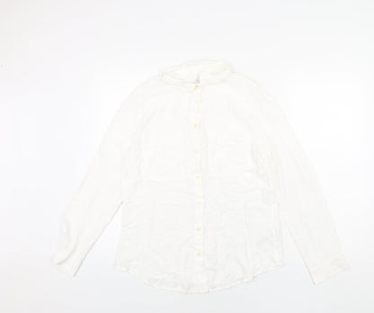 Classic Womens White Viscose Basic Button-Up Size 12 Collared