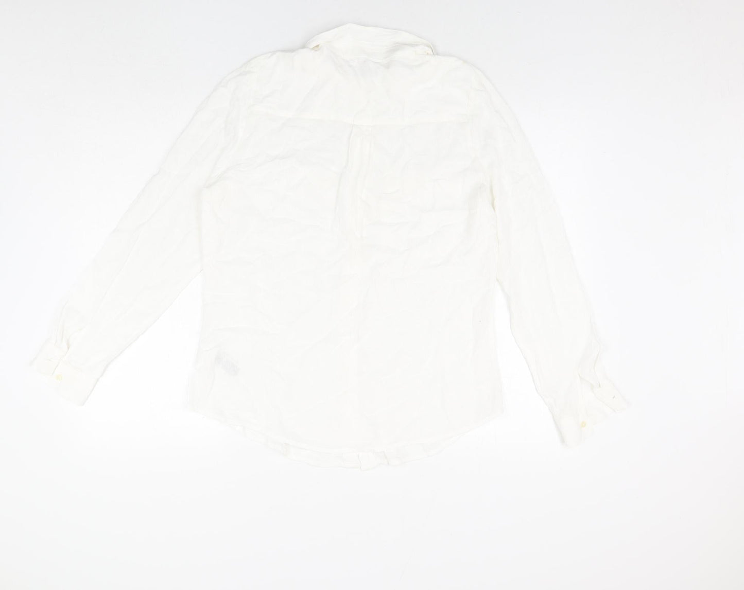 Classic Womens White Viscose Basic Button-Up Size 12 Collared