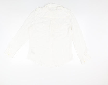 Classic Womens White Viscose Basic Button-Up Size 12 Collared