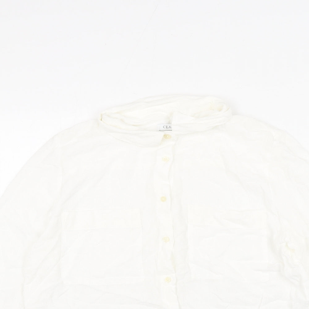 Classic Womens White Viscose Basic Button-Up Size 12 Collared